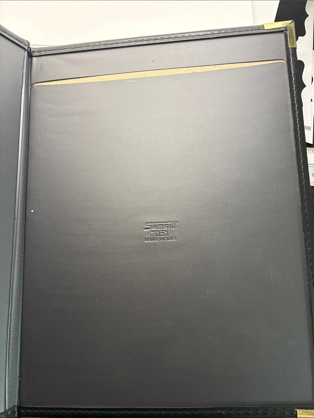 Vintage Notepad Portfolio Folder Binder Brass Corner Black Leather 12x9 Samsill